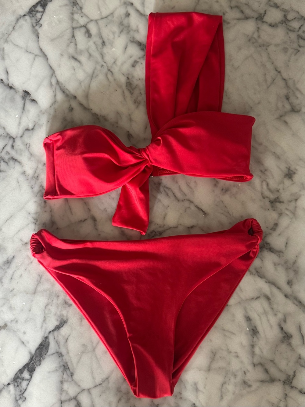 Red Knot-Front Bandeau Bikini Set
